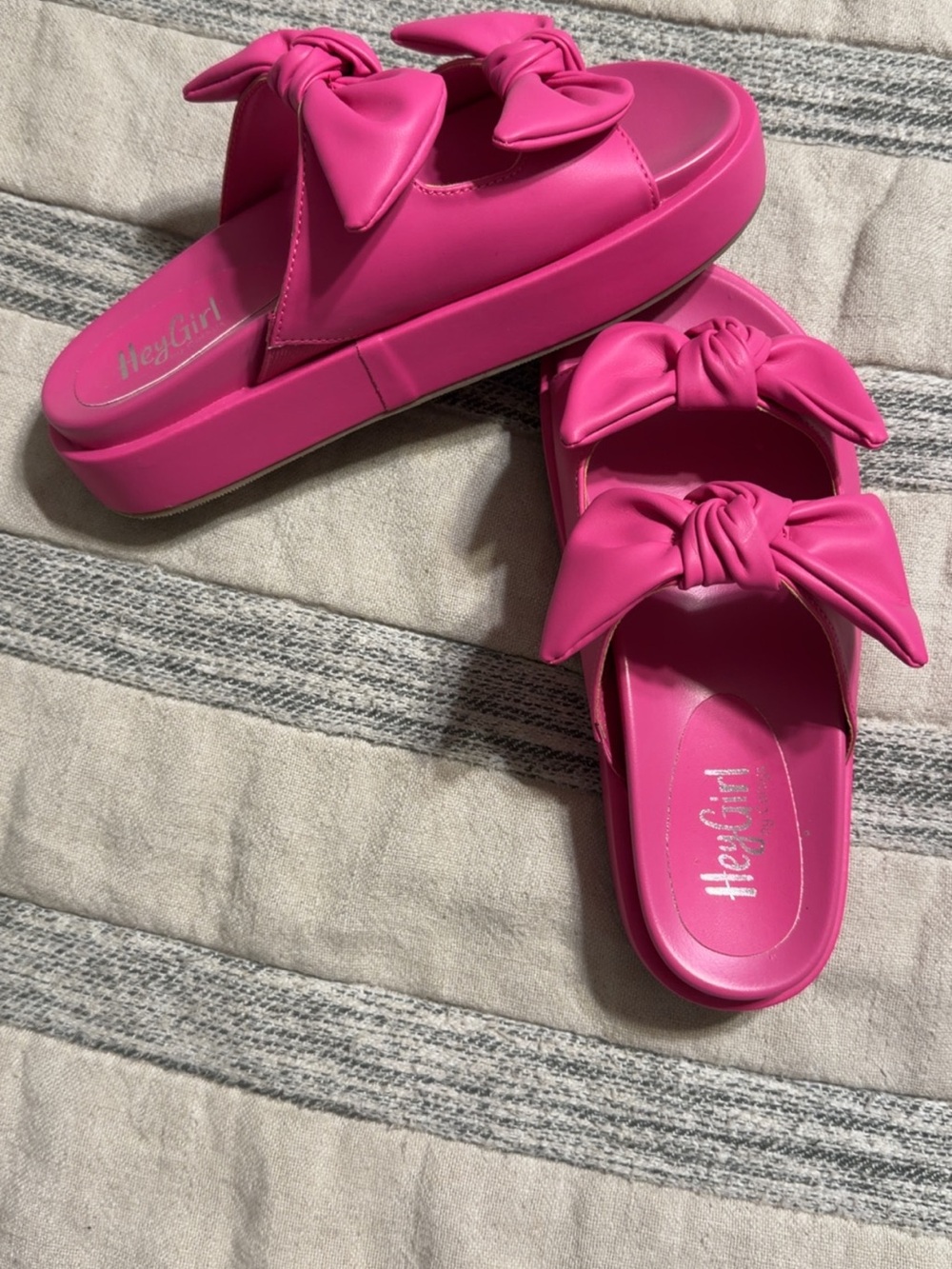 Corkys Hot Pink Bow Platform Slide Sandals